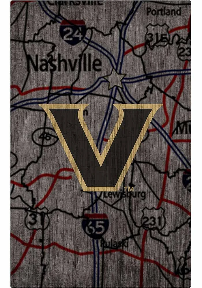 Vanderbilt Commodores City Map Sign - Black