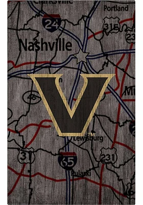 Vanderbilt Commodores City Map Sign - Black