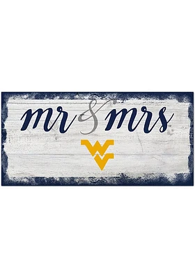 West Virginia Mountaineers Script Mr and Mrs Sign - Blue