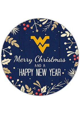West Virginia Mountaineers Merry Christmas and New Year Circle Sign - Blue