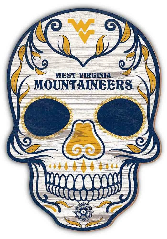 West Virginia Mountaineers 12 Inch Sugar Skull Sign - Blue