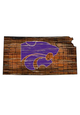 K-State Wildcats Distressed State 24 Inch Sign - Brown