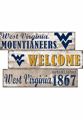 West Virginia Mountaineers Welcome 3 Plank Sign - Blue