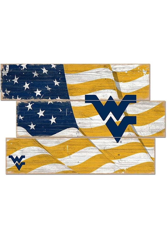 West Virginia Mountaineers Flag 3 Plank Sign - Blue