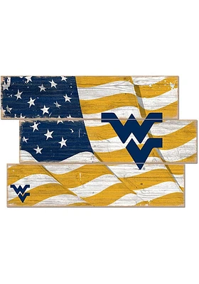 West Virginia Mountaineers Flag 3 Plank Sign - Blue