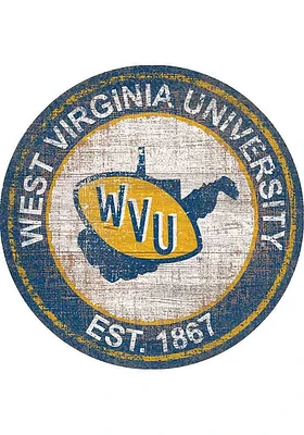 West Virginia Mountaineers Round Heritage Logo Sign - Blue