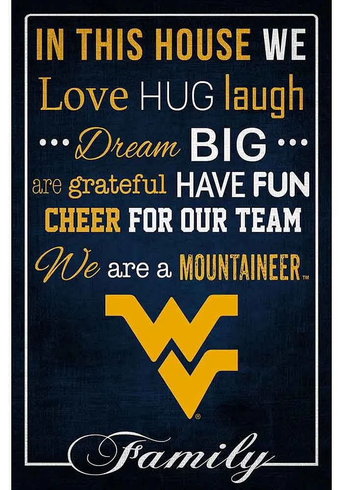West Virginia Mountaineers In This House 17x26 Sign - Blue