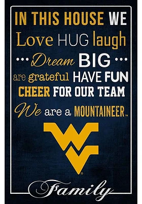 West Virginia Mountaineers In This House 17x26 Sign - Blue