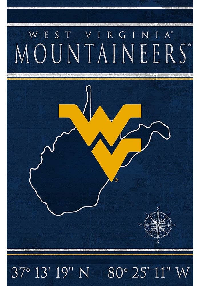 West Virginia Mountaineers Coordinates 17x26 Sign - Blue