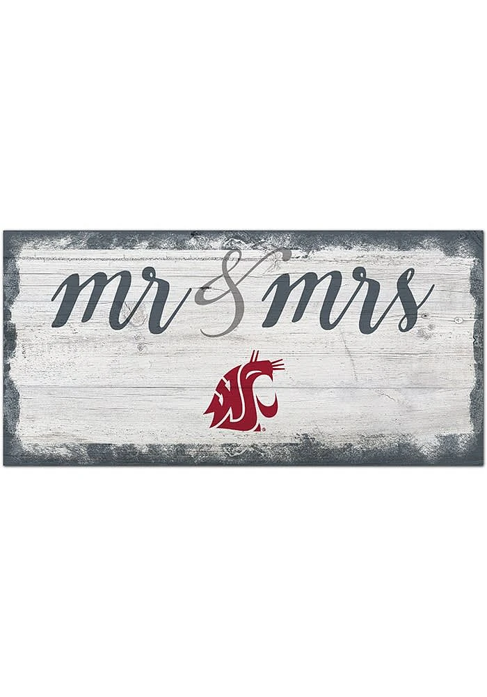 Washington State Cougars Script Mr and Mrs Sign - Red