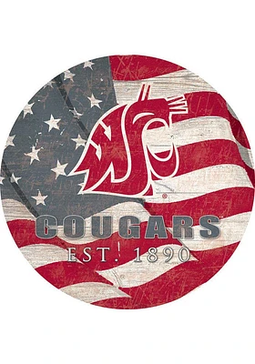 Washington State Cougars 24in Flag Circle Sign - Red