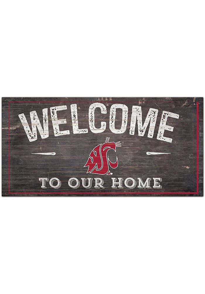 Washington State Cougars Welcome Distressed Sign - Red