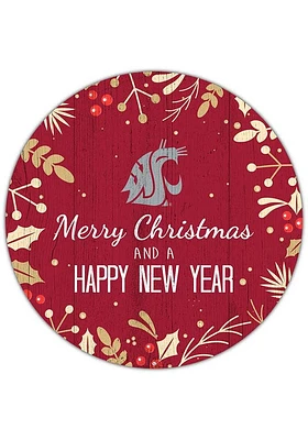 Washington State Cougars Merry Christmas and New Year Circle Sign - Red