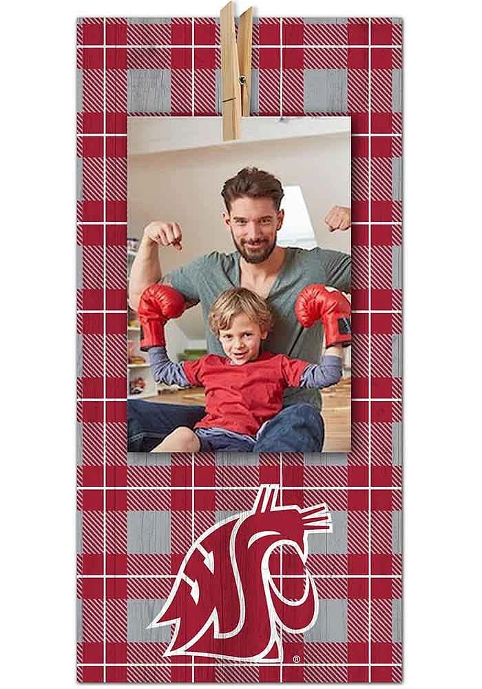 Washington State Cougars Plaid Clothespin Sign - Red