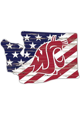 Washington State Cougars 12 Inch USA State Cutout Sign - Red