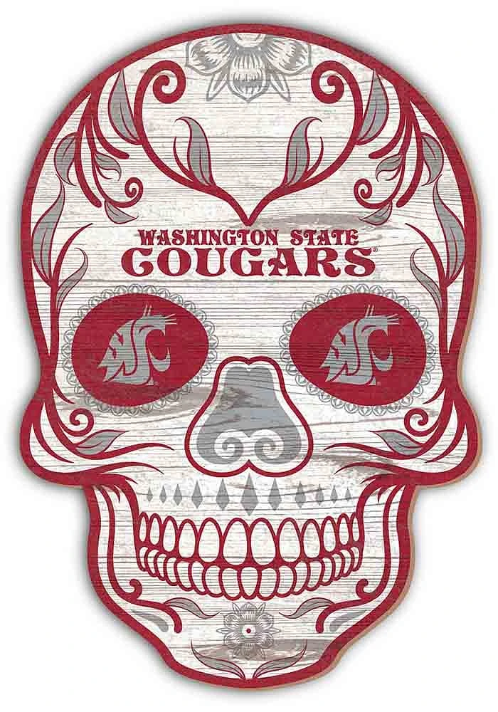 Washington State Cougars 12 Inch Sugar Skull Sign - Red