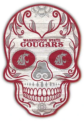Washington State Cougars 12 Inch Sugar Skull Sign - Red