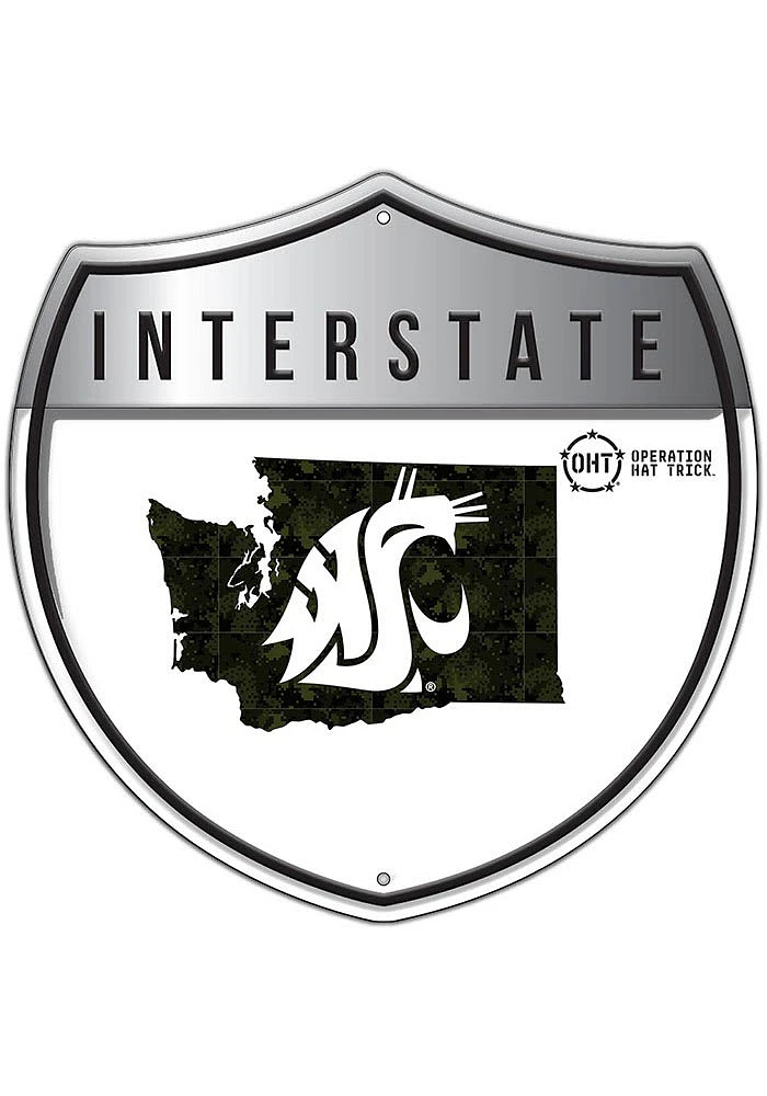 Washington State Cougars 24in OHT Camo Interstate Sign - Red
