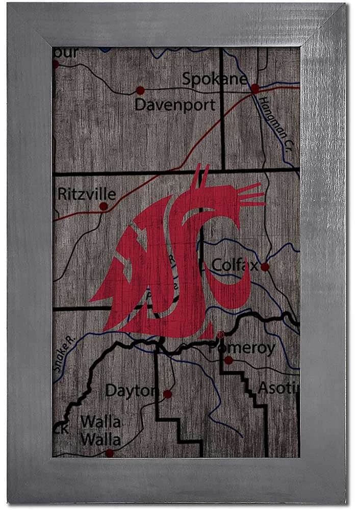 Washington State Cougars City Map Sign - Red