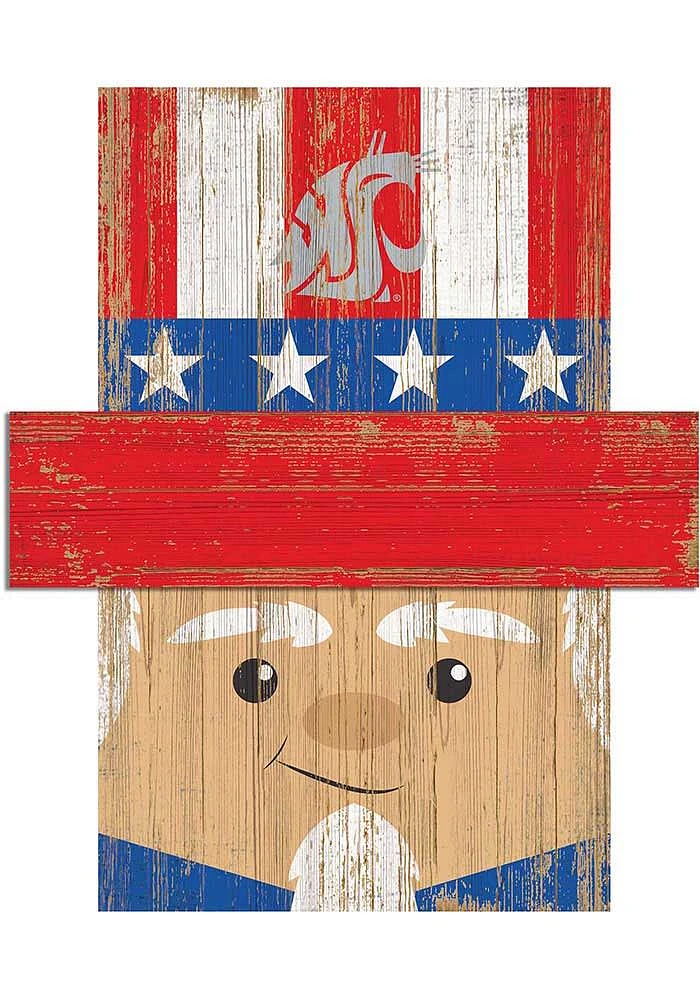 Washington State Cougars Patriotic Head Sign - Red