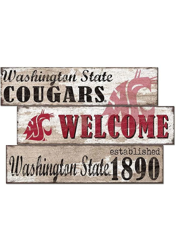 Washington State Cougars Welcome 3 Plank Sign - Red