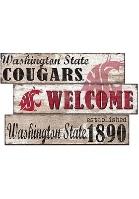 Washington State Cougars Welcome 3 Plank Sign - Red