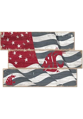 Washington State Cougars Flag 3 Plank Sign - Red