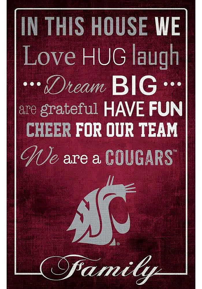 Washington State Cougars In This House 17x26 Sign - Red