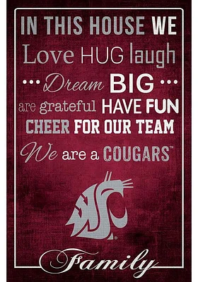 Washington State Cougars In This House 17x26 Sign - Red