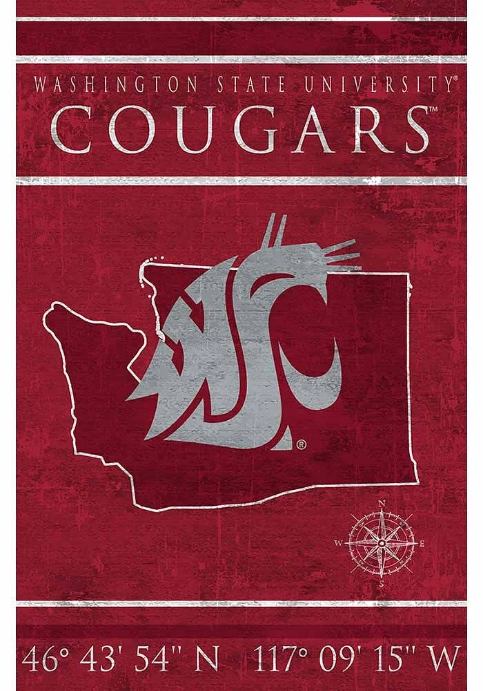 Washington State Cougars Coordinates 17x26 Sign - Red