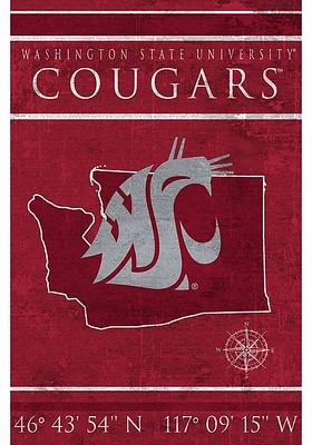 Washington State Cougars Coordinates 17x26 Sign - Red
