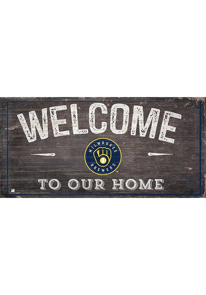 Milwaukee Brewers Welcome Distressed Sign - Navy Blue
