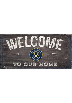 Milwaukee Brewers Welcome Distressed Sign - Navy Blue