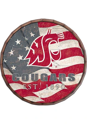 Washington State Cougars Flag 24 Inch Barrel Top Sign - Red
