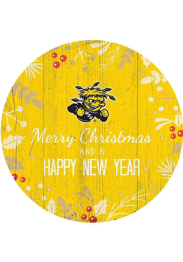 Wichita State Shockers Merry Christmas and New Year Circle Sign - Yellow