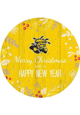 Wichita State Shockers Merry Christmas and New Year Circle Sign - Yellow