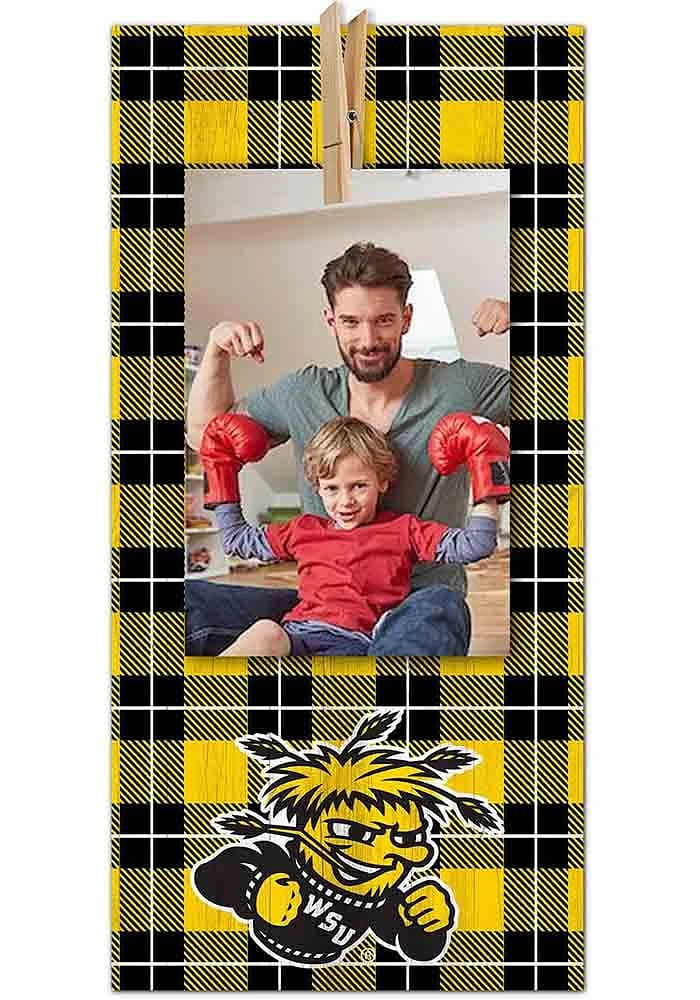 Wichita State Shockers Plaid Clothespin Sign - Yellow
