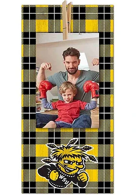 Wichita State Shockers Plaid Clothespin Sign - Yellow