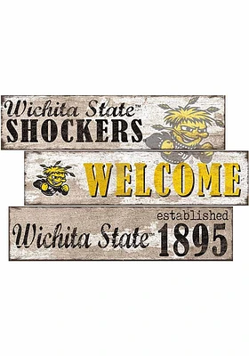 Wichita State Shockers Welcome 3 Plank Sign - Yellow