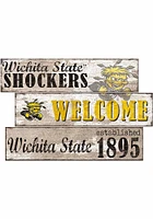 Wichita State Shockers Welcome 3 Plank Sign - Yellow