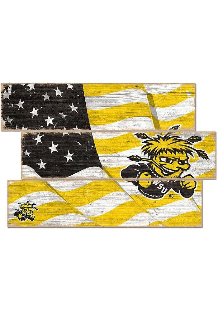 Wichita State Shockers Flag 3 Plank Sign - Yellow