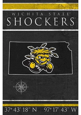 Wichita State Shockers Coordinates 17x26 Sign - Yellow