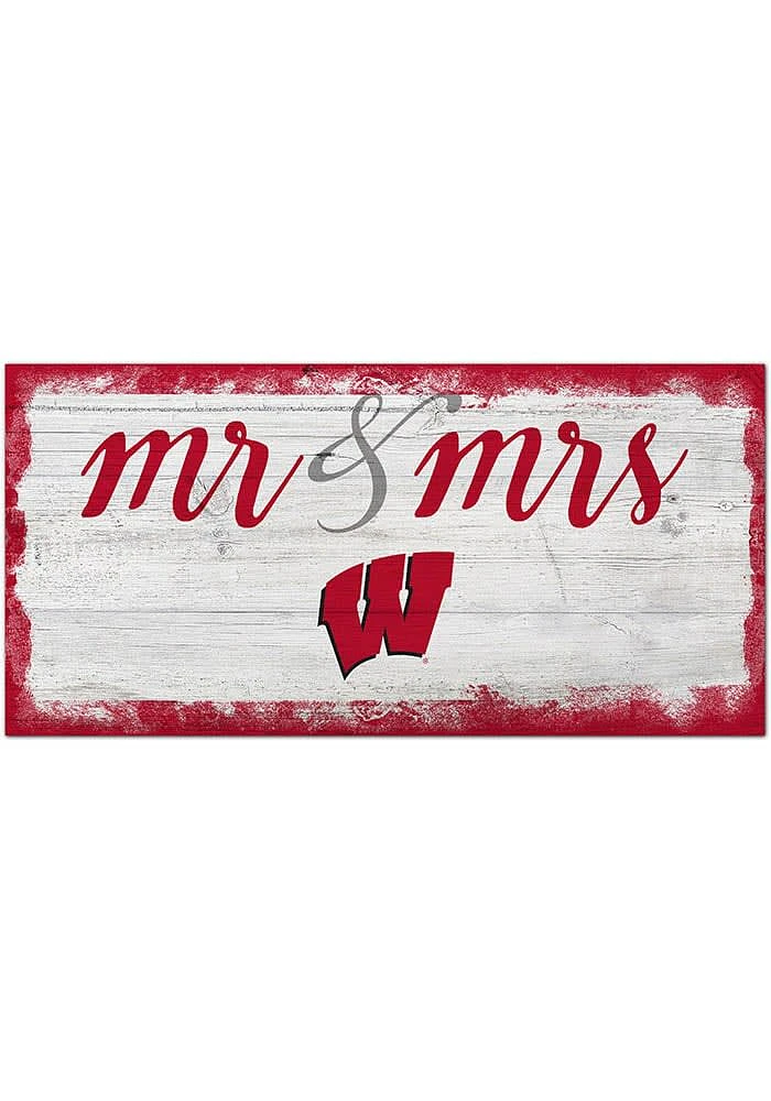 Wisconsin Badgers Script Mr and Mrs Sign - Red