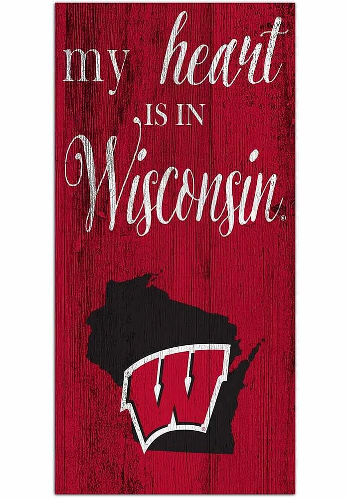 Wisconsin Badgers My Heart State Sign - Red