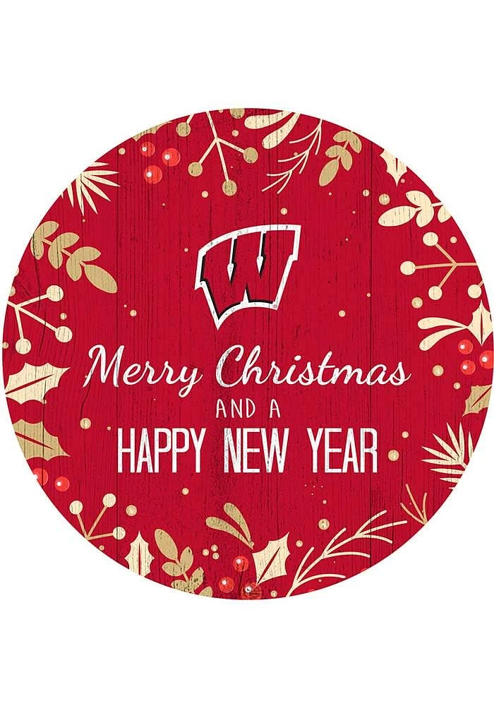 Wisconsin Badgers Merry Christmas and New Year Circle Sign - Red
