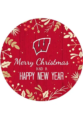 Wisconsin Badgers Merry Christmas and New Year Circle Sign - Red