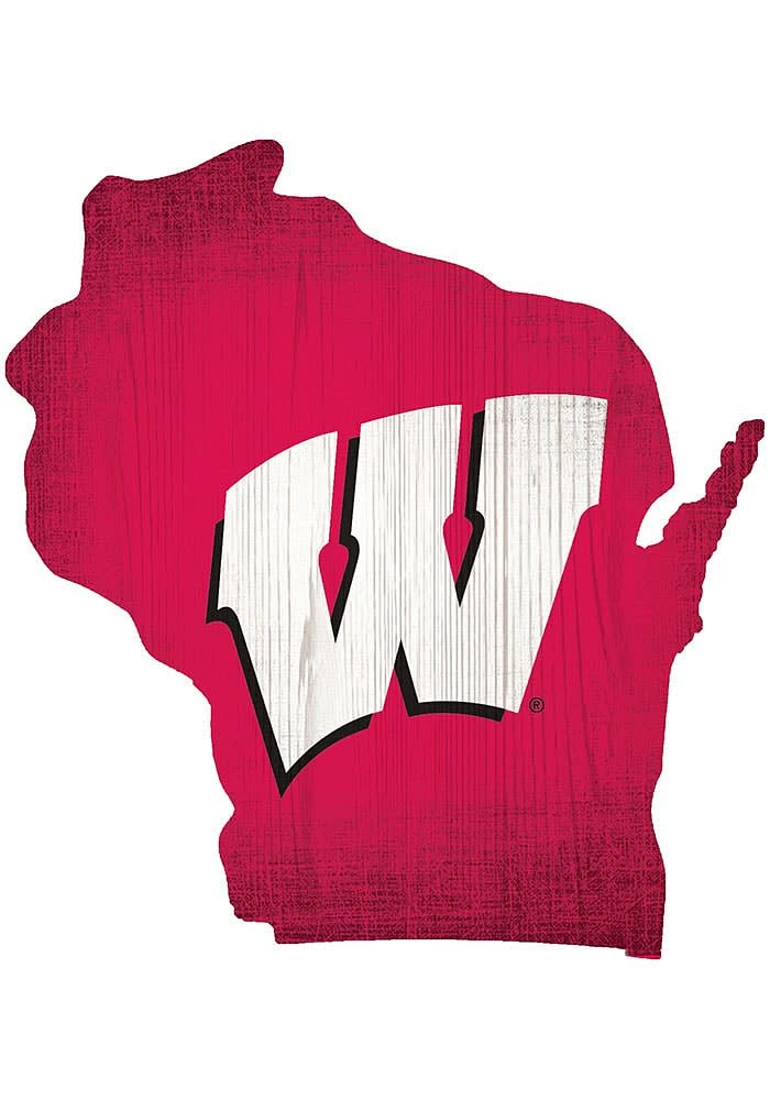 Wisconsin Badgers State Cutout Sign - Red