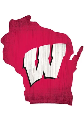 Wisconsin Badgers State Cutout Sign - Red