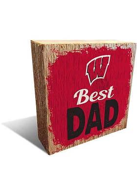 Wisconsin Badgers Best Dad Block Sign - Red