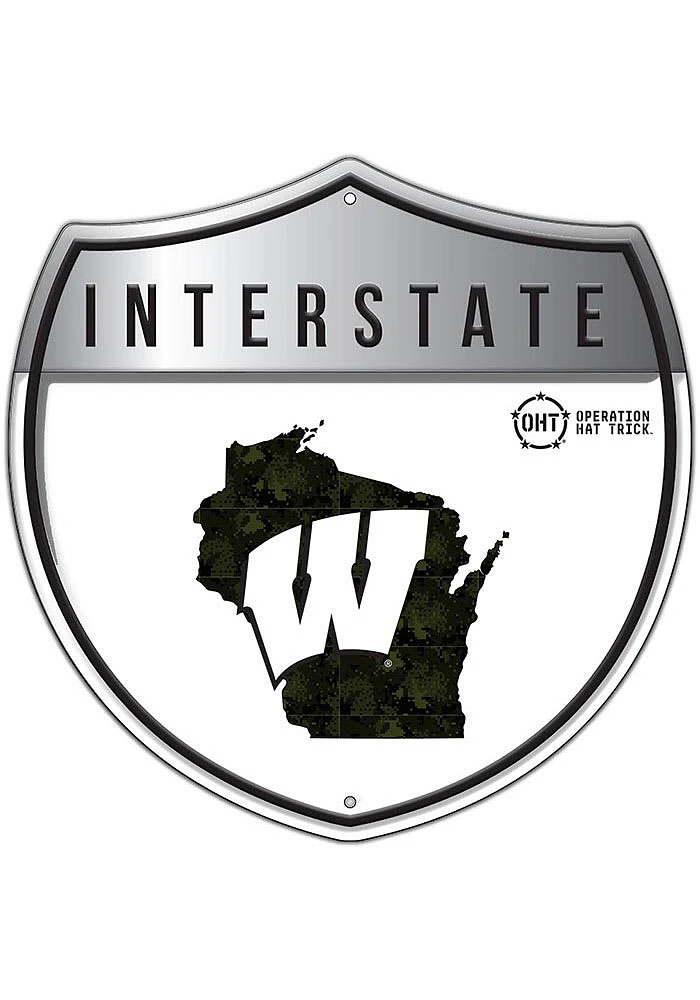 Wisconsin Badgers 24in OHT Camo Interstate Sign - Red
